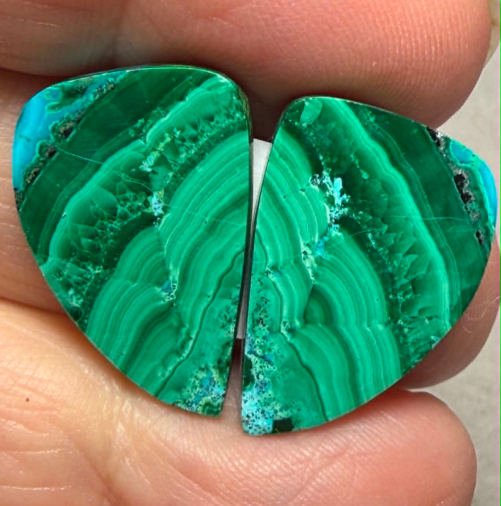 Freeform 23x15mm Malachite Chrysocolla Cabochon Pair 05