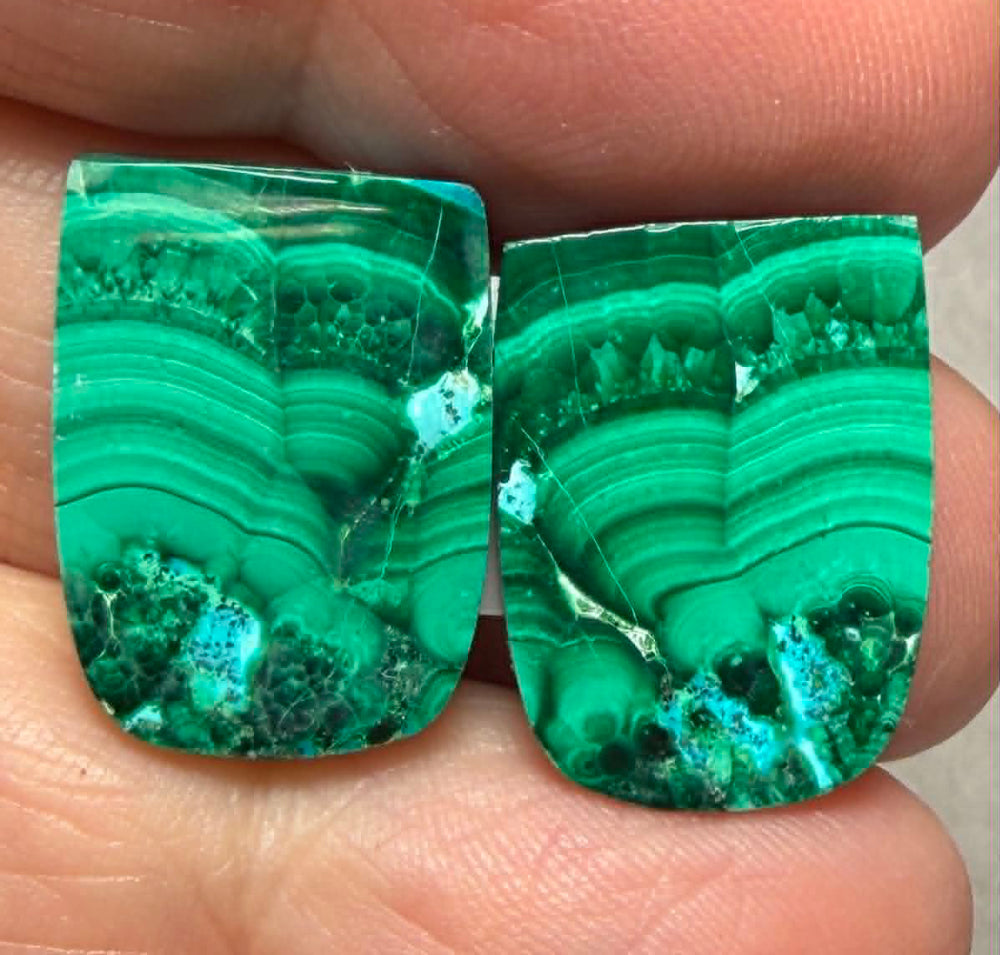 Freeform 19x14mm Malachite Chrysocolla Cabochon Pair 06
