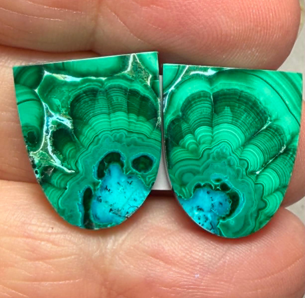 Freeform 18x15mm Malachite Chrysocolla Cabochon Pair 08