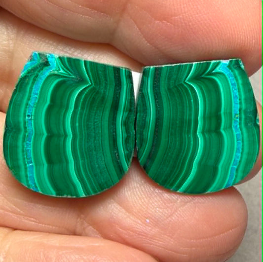 Freeform 19x18mm Malachite Chrysocolla Cabochon Pair 09