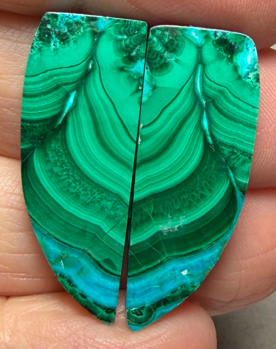 Freeform 31x11mm Malachite Chrysocolla Cabochon Pair 10
