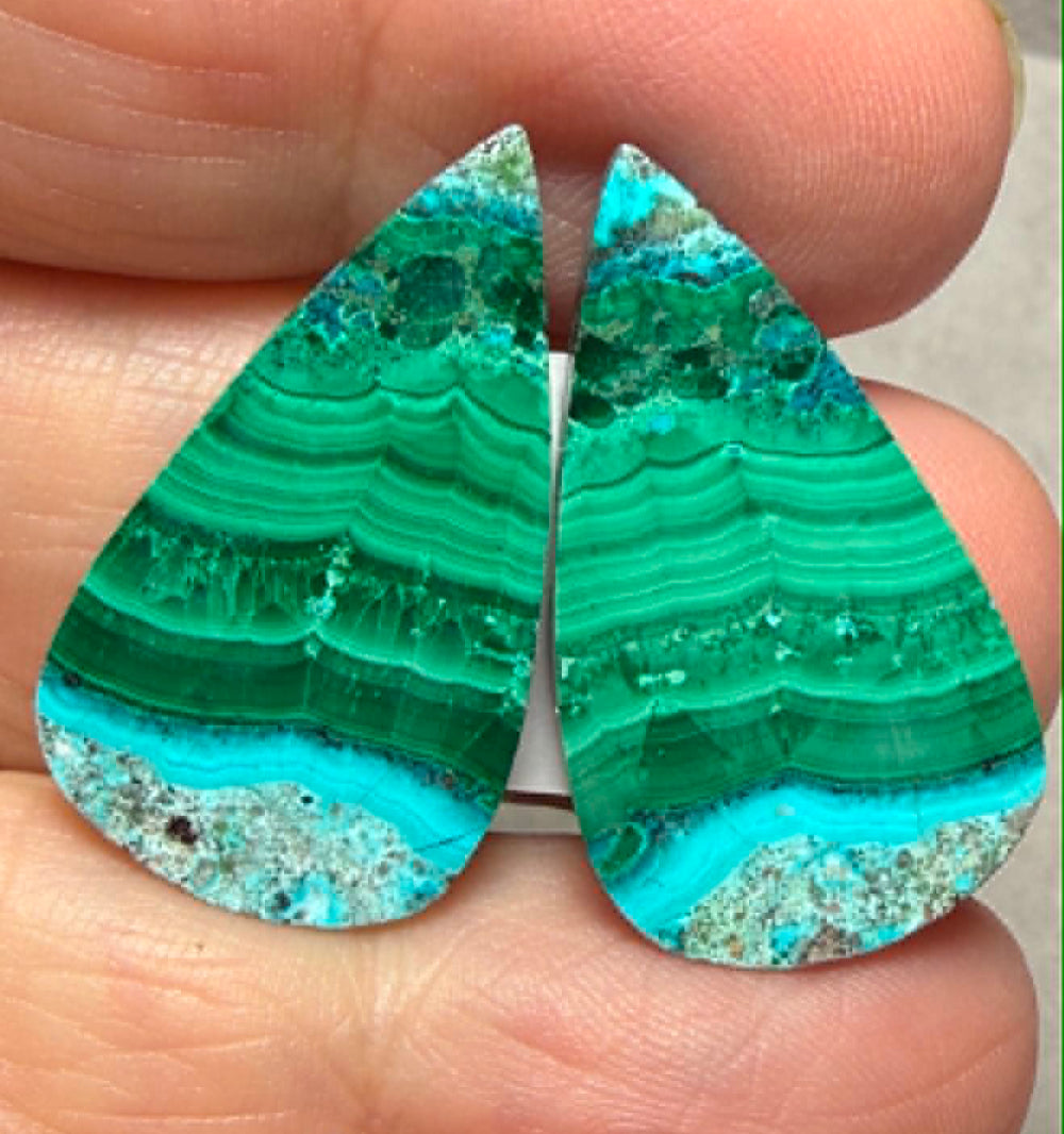 Teardrop 28x15mm Malachite Chrysocolla Cabochon Pair 13