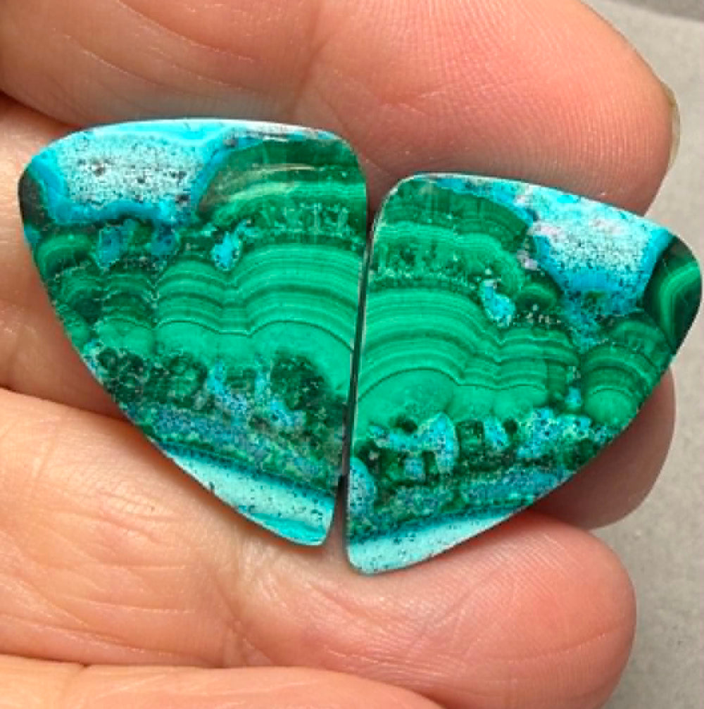 Freeform 23x19mm Malachite Chrysocolla Cabochon Pair 14