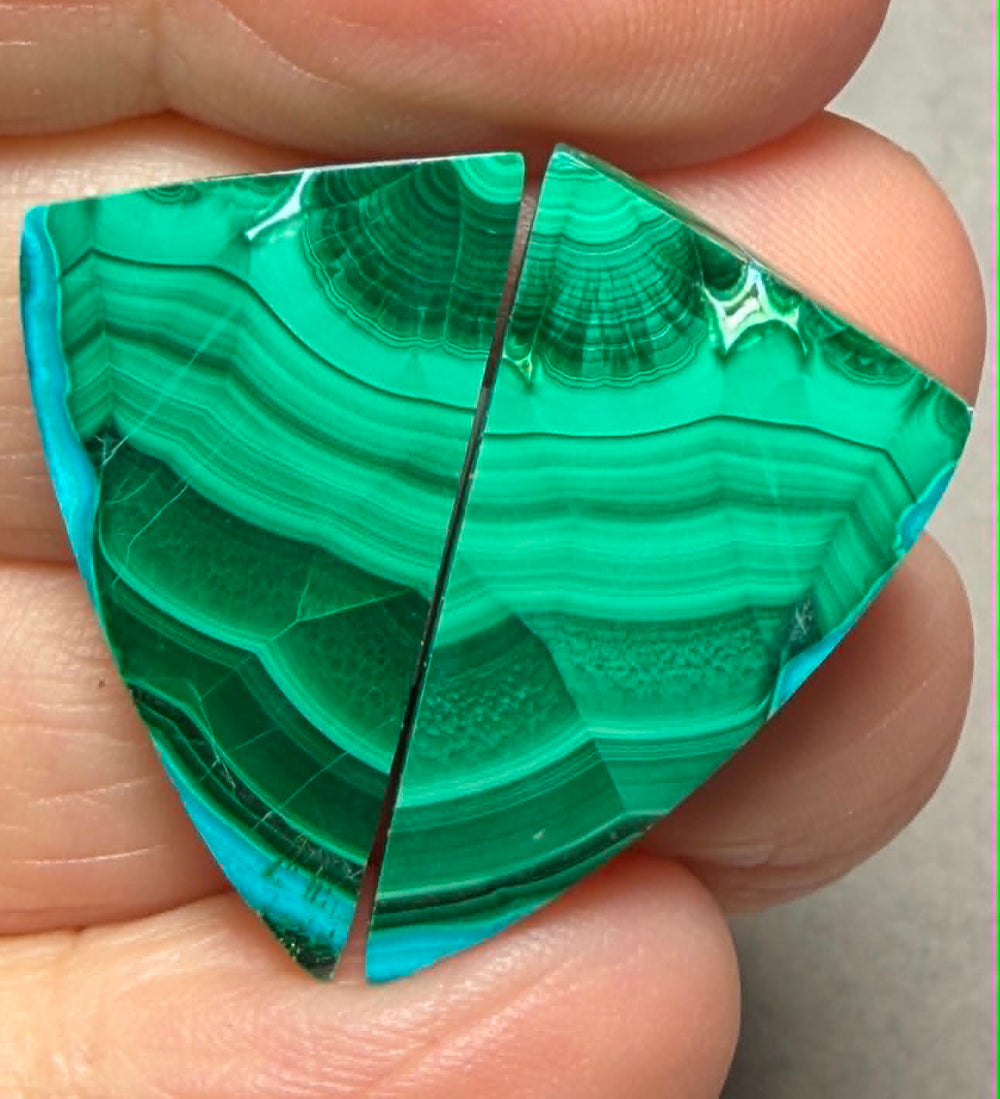Freeform 27x14mm Malachite Chrysocolla Cabochon Pair 15