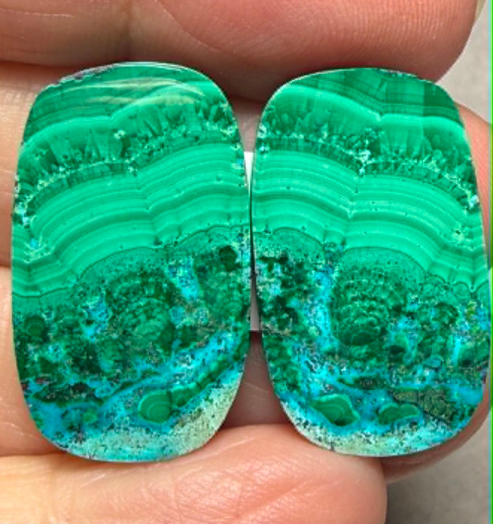 Rectangle 26x15mm Malachite Chrysocolla Cabochon Pair 18