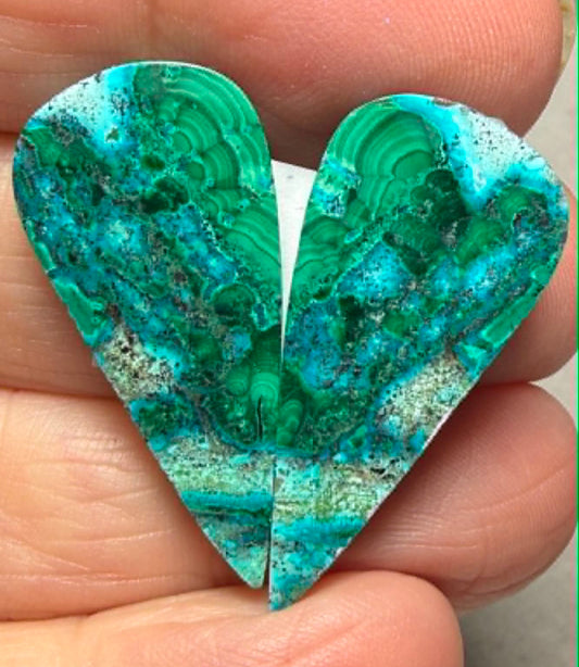 Teardrop 31x14mm Malachite Chrysocolla Cabochon Pair 19