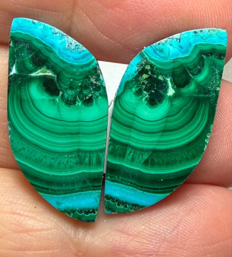 Freeform 28x13mm Malachite Chrysocolla Cabochon Pair 20