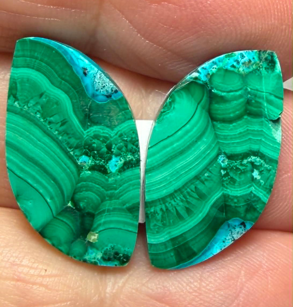 Freeform 23x13mm Malachite Chrysocolla Cabochon Pair 21