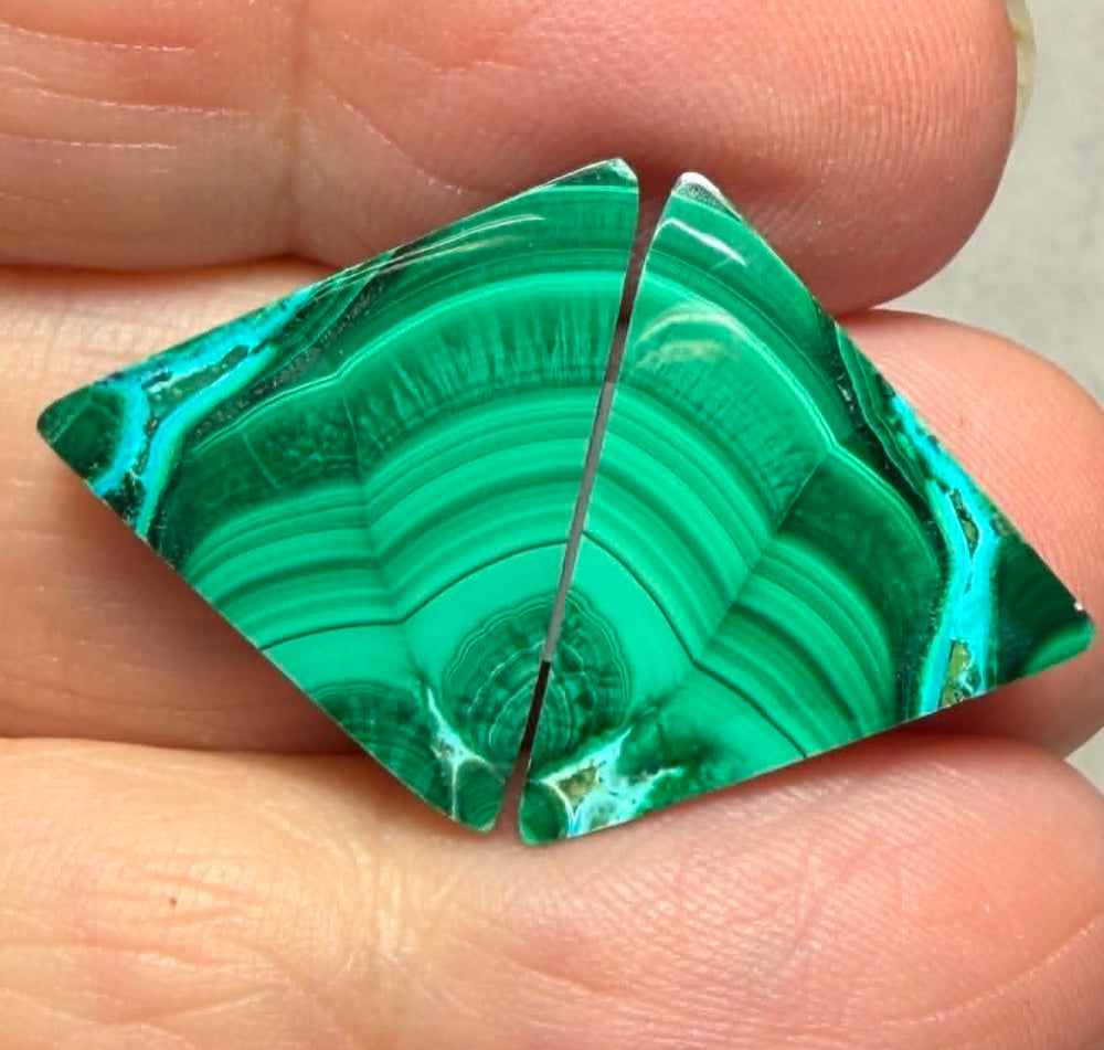 Triangle 16x21mm Malachite Chrysocolla Cabochon Pair 25
