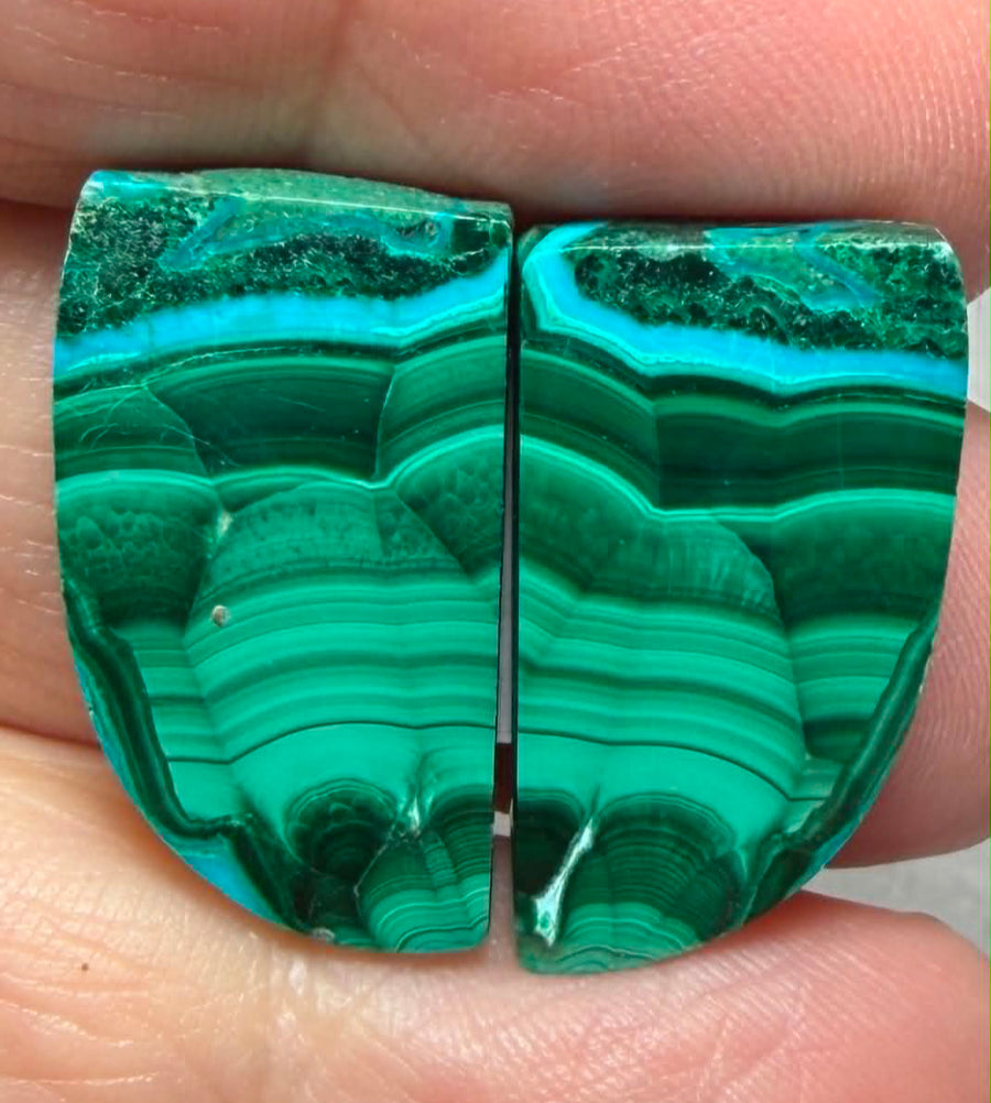 Freeform 23x13mm Malachite Chrysocolla Cabochon Pair 26