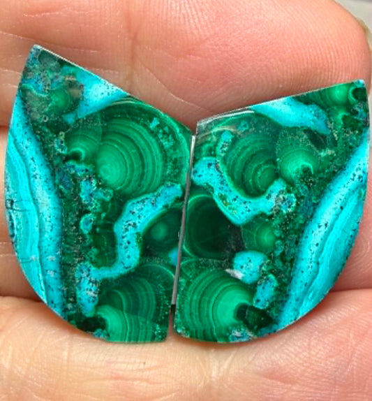 Freeform 25x16mm Malachite Chrysocolla Cabochon Pair 27