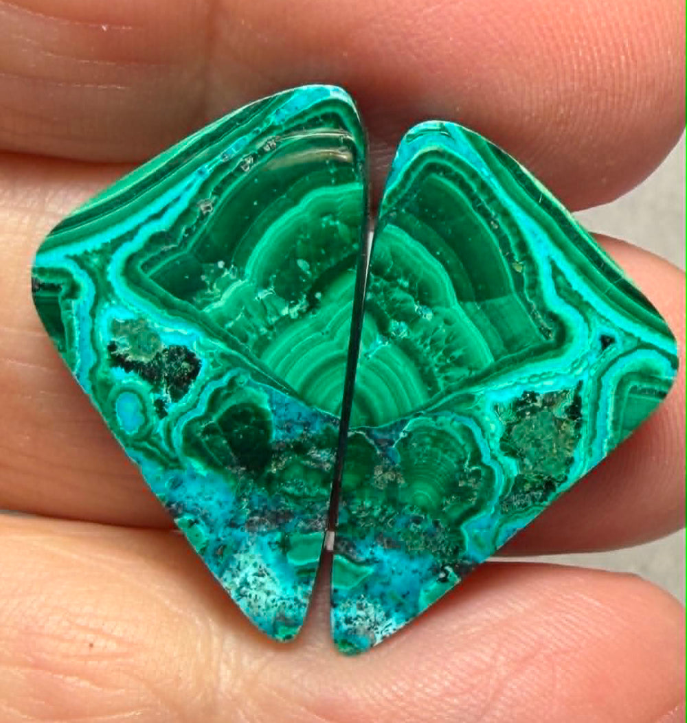 Freeform 25x14mm Malachite Chrysocolla Cabochon Pair 29