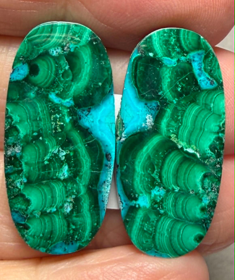Oval 29x14mm Malachite Chrysocolla Cabochon Pair 30