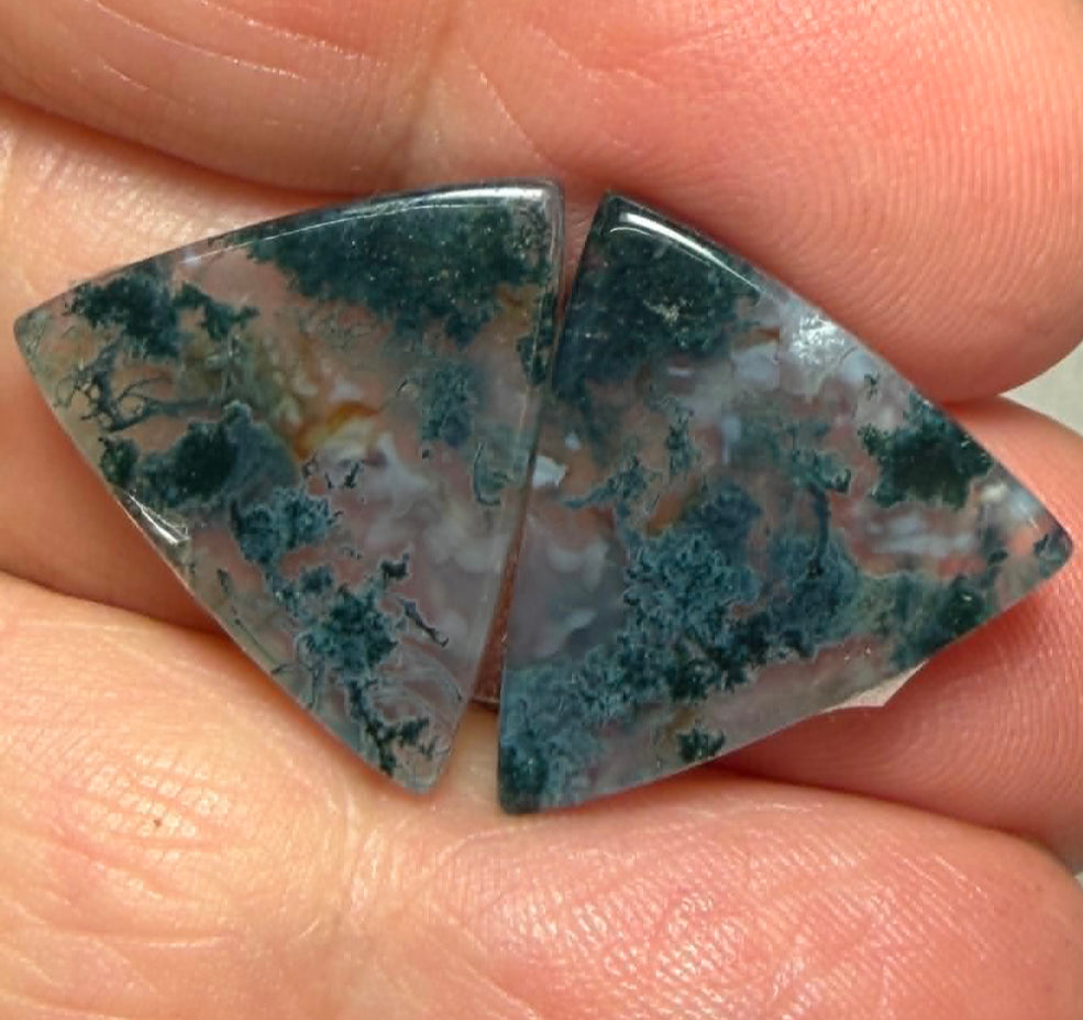 Freeform 19x16mm Green Moss Agate Cabochon Pair 13