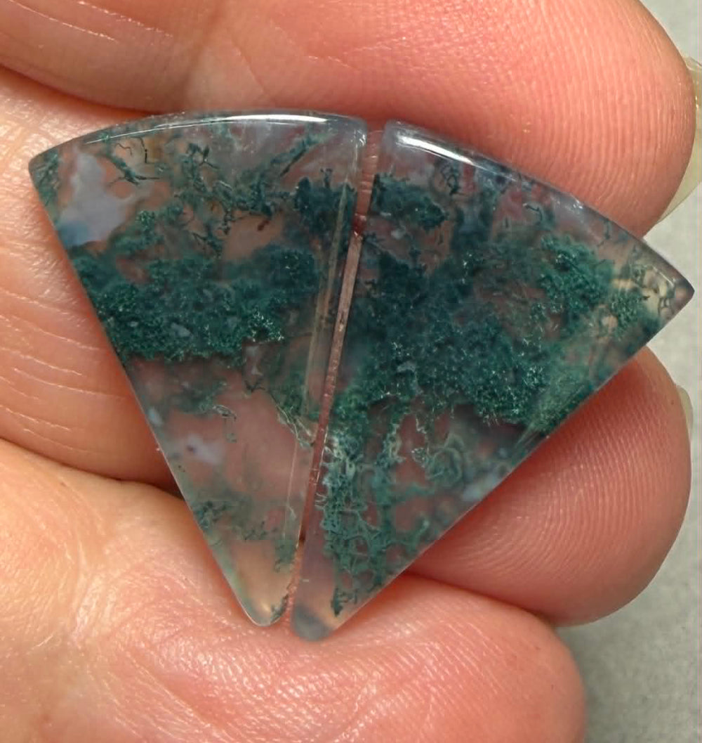 Freeform 23x15mm Green Moss Agate Cabochon Pair 17
