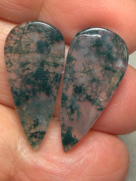 Teardrop 26x12mm Green Moss Agate Cabochon Pair 18