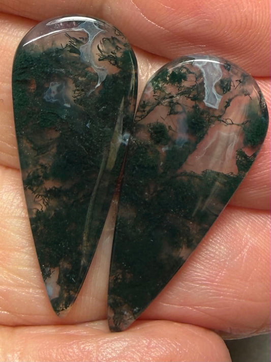 Teardrop 29x13mm Green Moss Agate Cabochon Pair 25