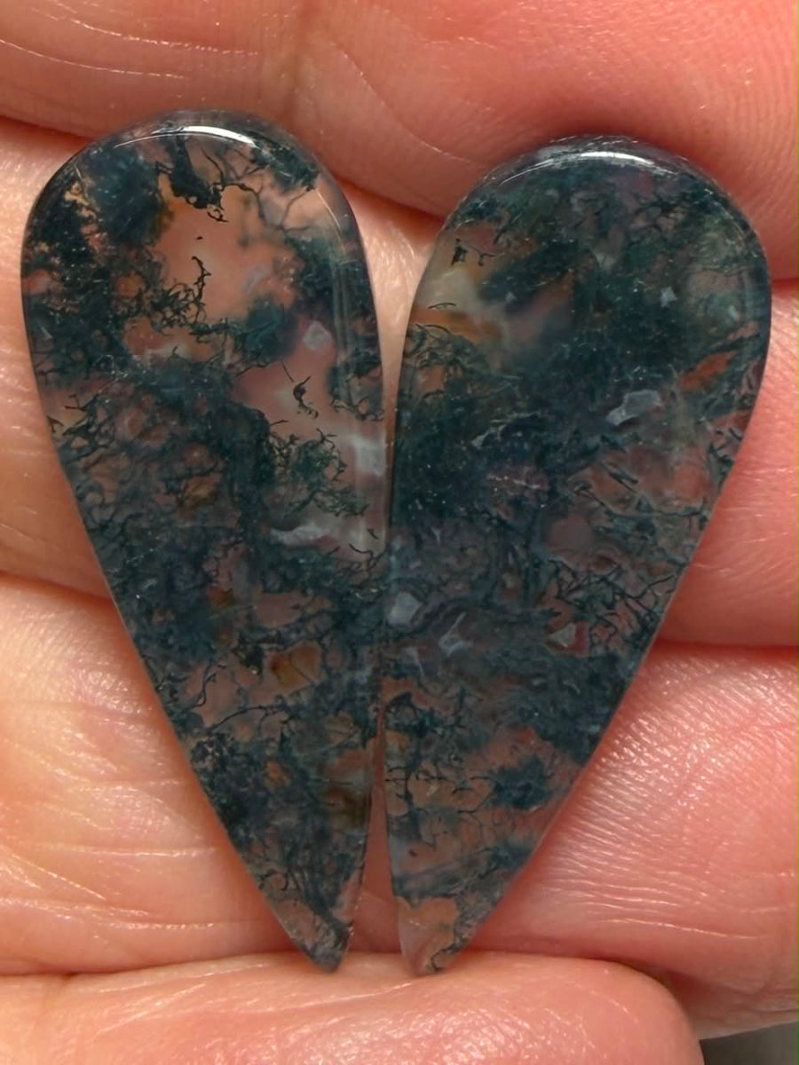 Teardrop 30x12mm Green Moss Agate Cabochon Pair 29