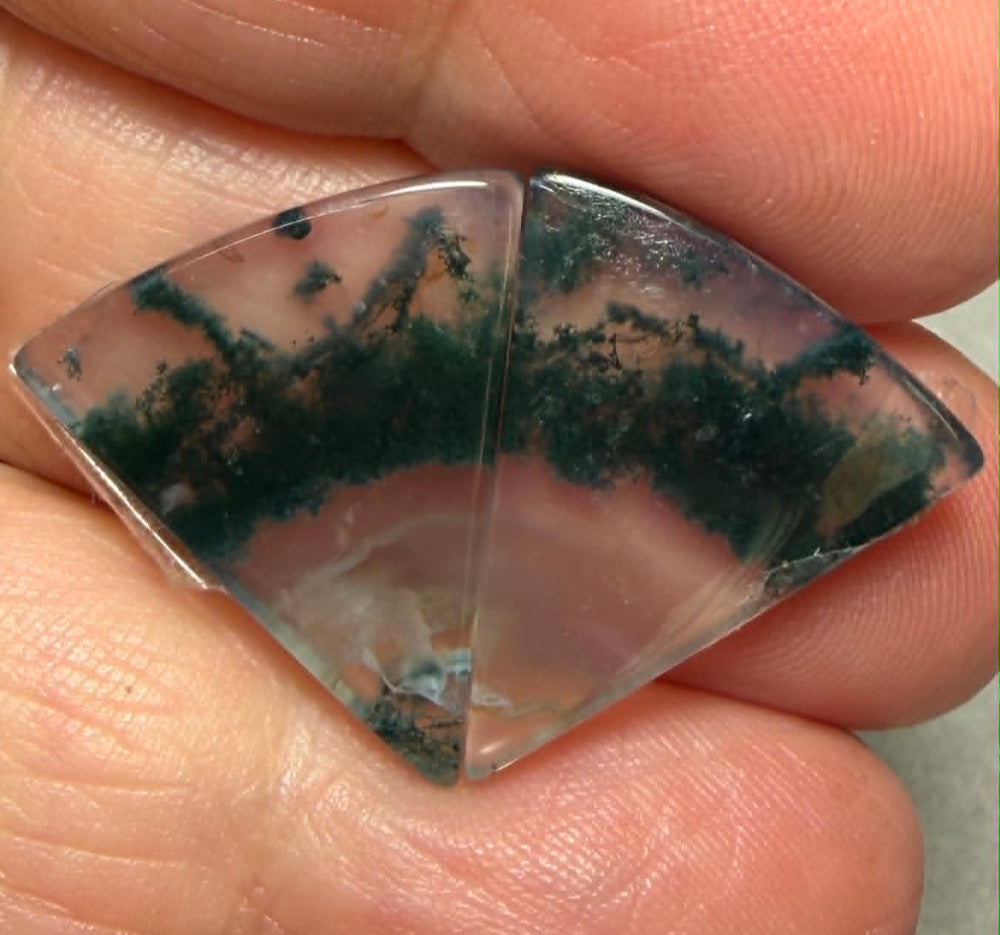 Freeform 20x19mm Green Moss Agate Cabochon Pair 42