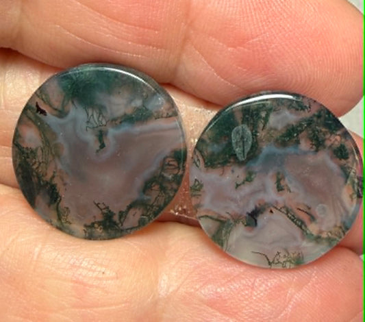 Round 18x18mm Green Moss Agate Cabochon Pair 45