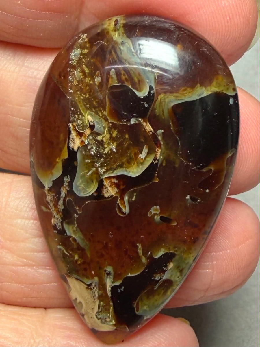 Teardrop 44x27mm Indonesian Red Amber Cabochon 12