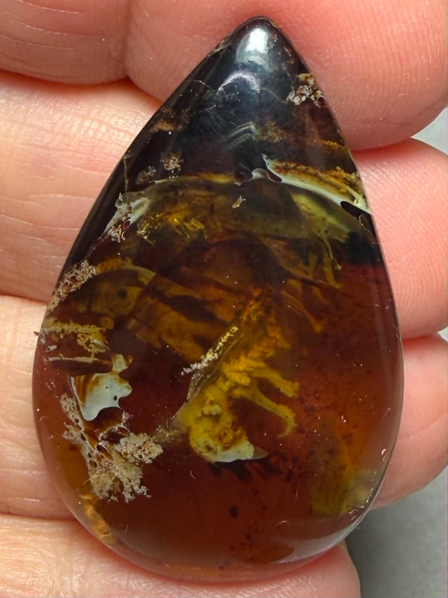 Teardrop 41x26mm Indonesian Red Amber Cabochon 16
