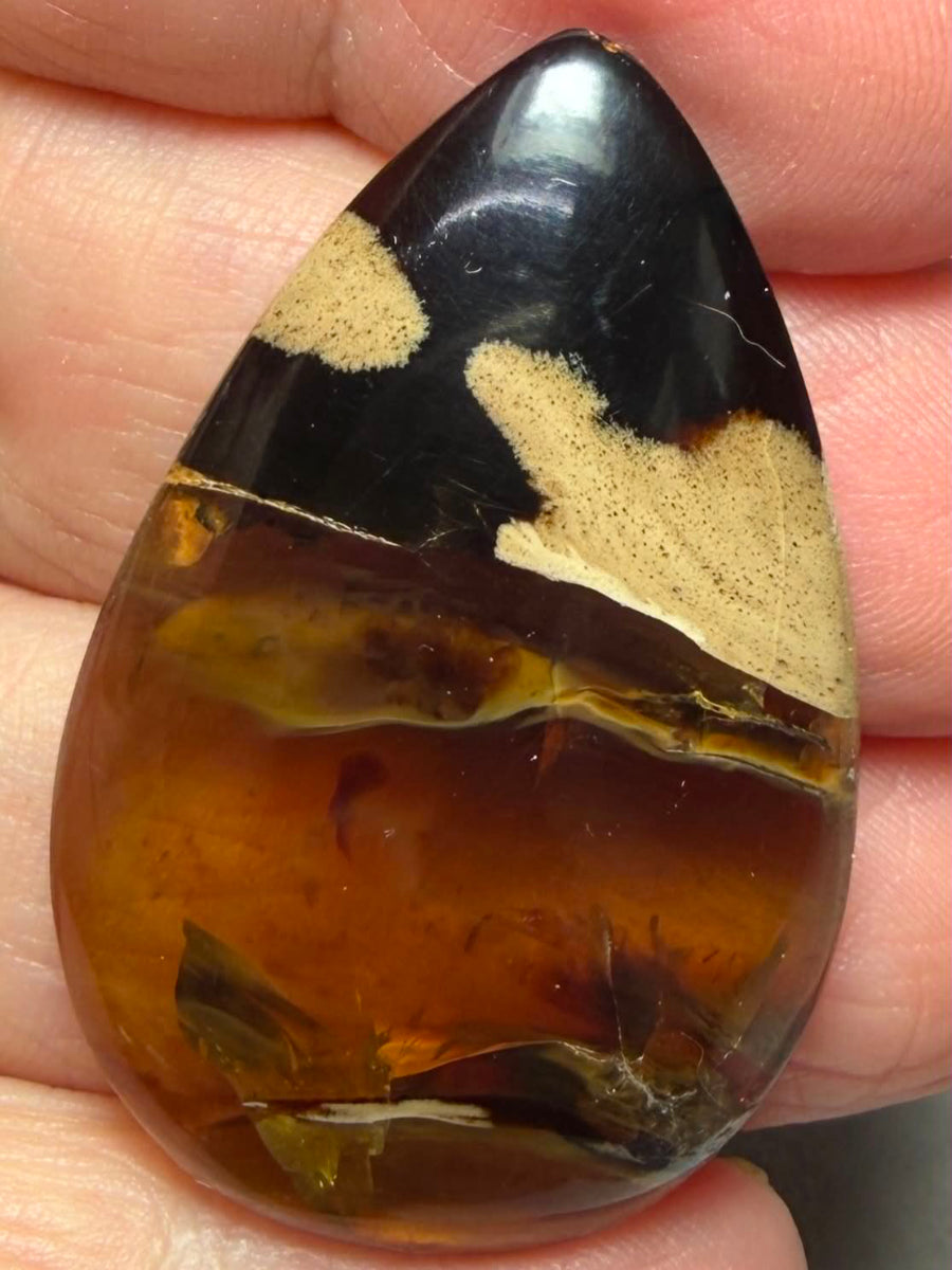 Teardrop 41x26mm Indonesian Red Amber Cabochon 38