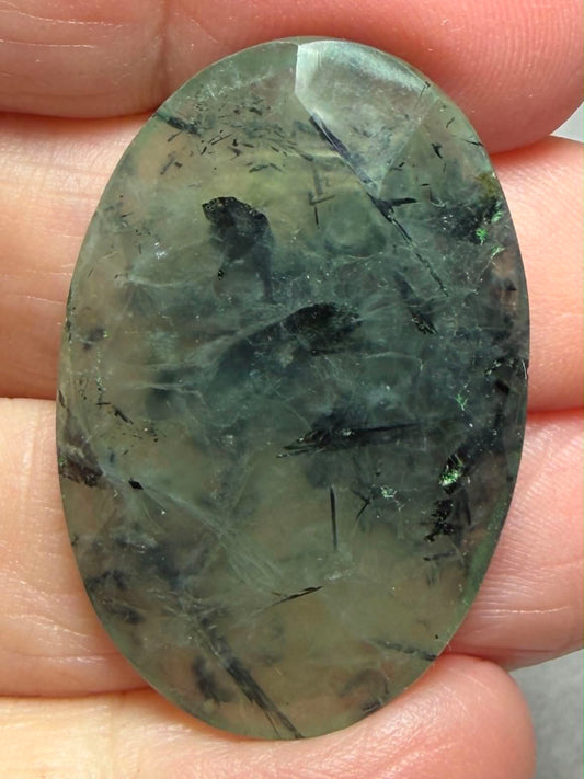 Oval 36x24mm Faceted Prehnite Cabochon 07