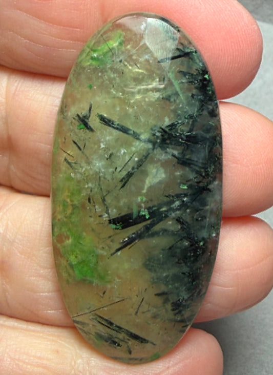 Oval 49x24mm Faceted Prehnite Cabochon 08