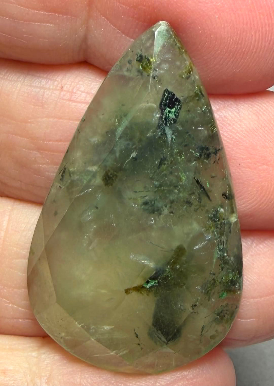 Teardrop 38x23mm Faceted Prehnite Cabochon 10