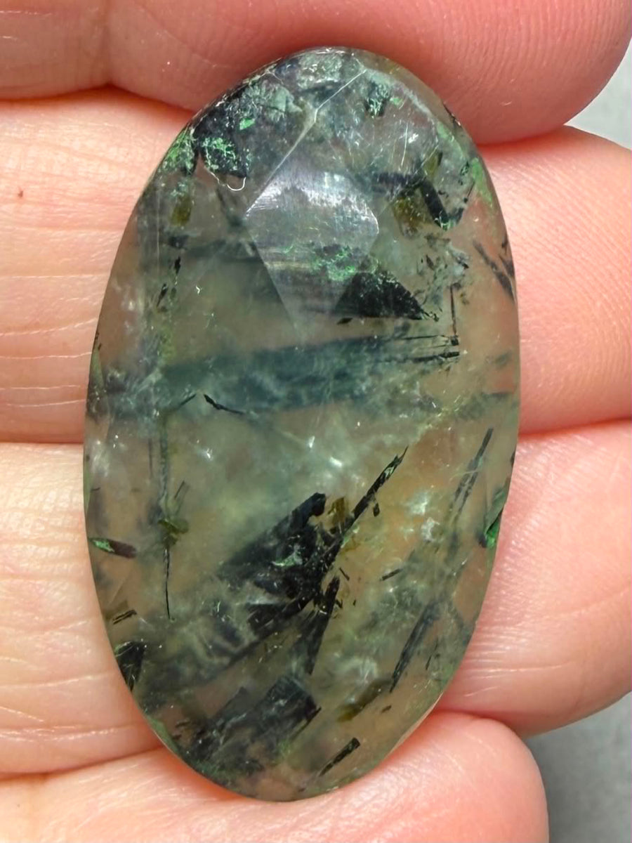 Oval 32x18mm Faceted Prehnite Cabochon 11