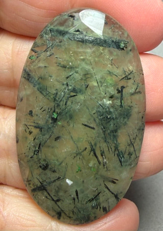 Oval 50x29mm Faceted Prehnite Cabochon 14