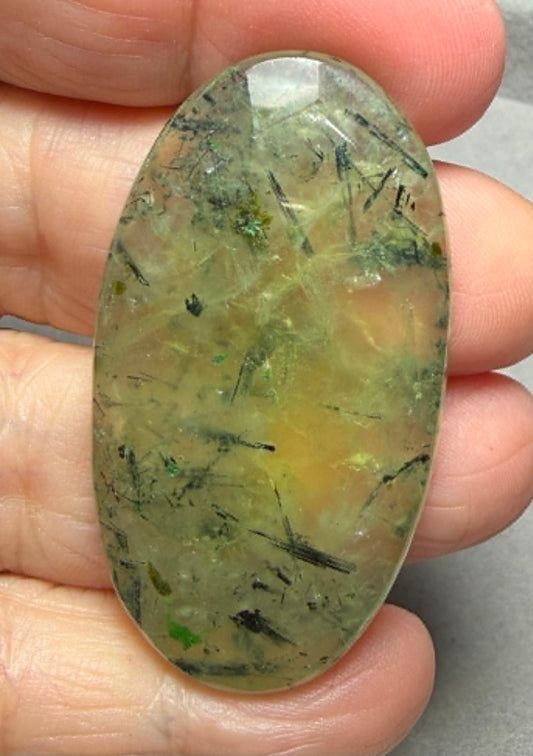 Oval 49x26mm Faceted Prehnite Cabochon 20