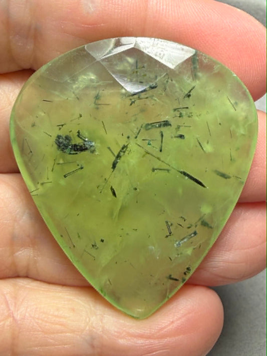 Teardrop 45x38mm Faceted Prehnite Cabochon 23
