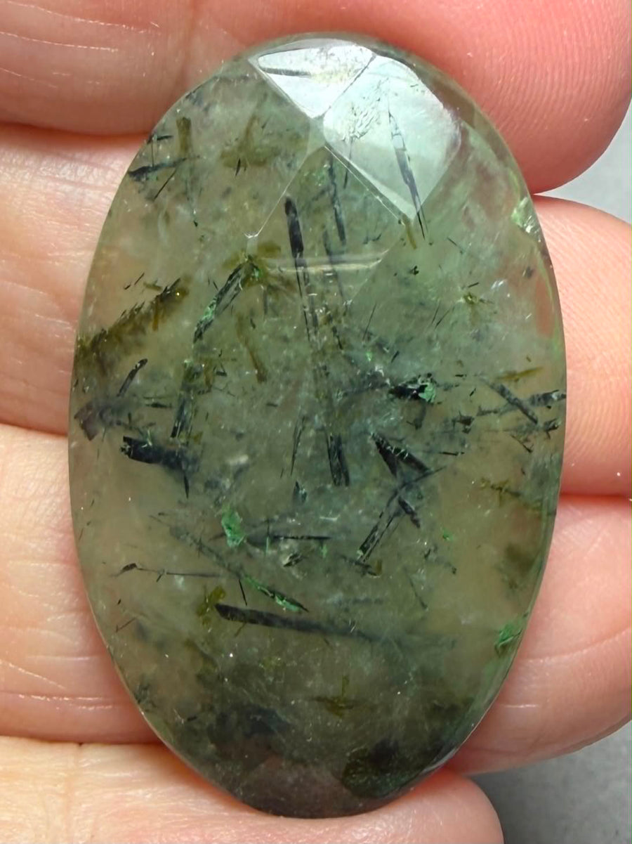 Oval 39x24mm Faceted Prehnite Cabochon 25