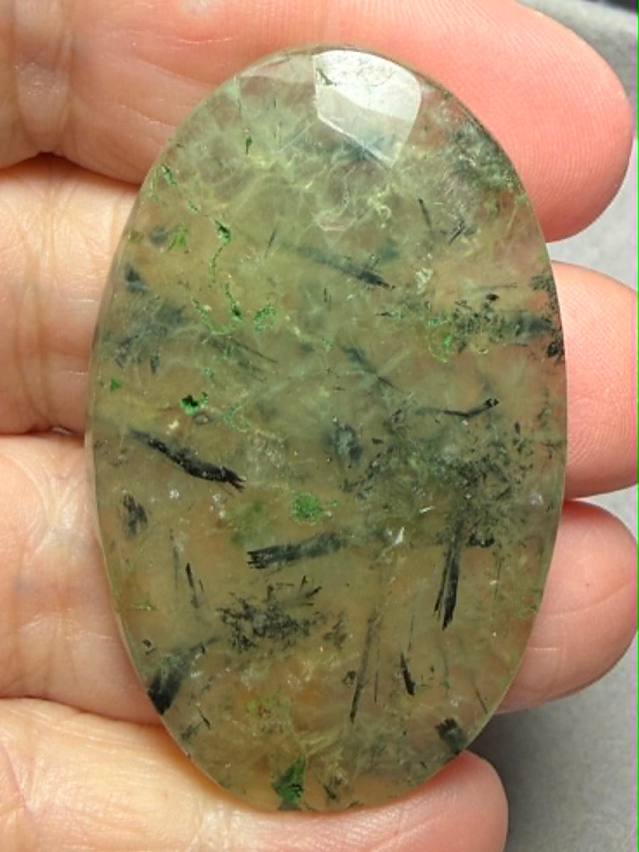Oval 52x32mm Faceted Prehnite Cabochon 26