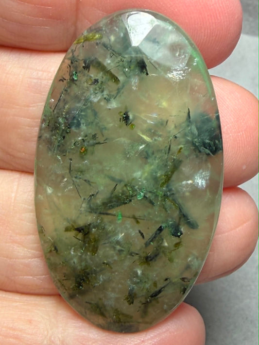 Oval 45x25mm Faceted Prehnite Cabochon 28