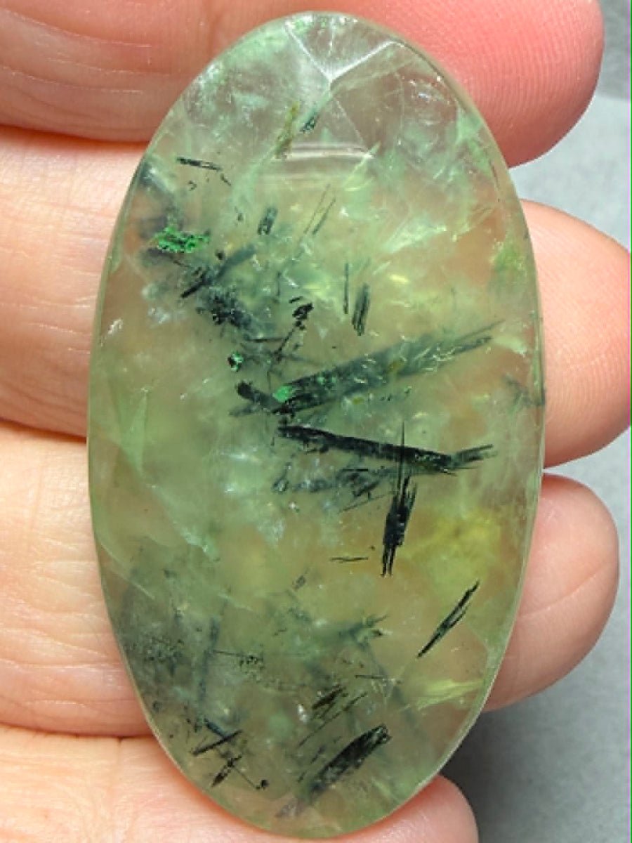 Oval 47x25mm Faceted Prehnite Cabochon 29