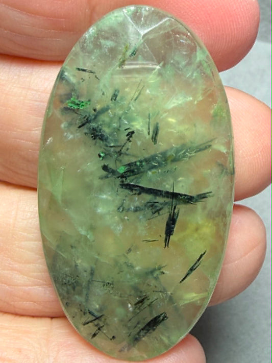 Oval 47x25mm Faceted Prehnite Cabochon 29
