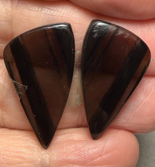 Freeform 28x15mm Midnight Obsidian Cabochon Pair 06