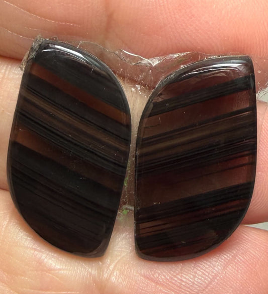 Freeform 27x14mm Midnight Obsidian Cabochon Pair 12