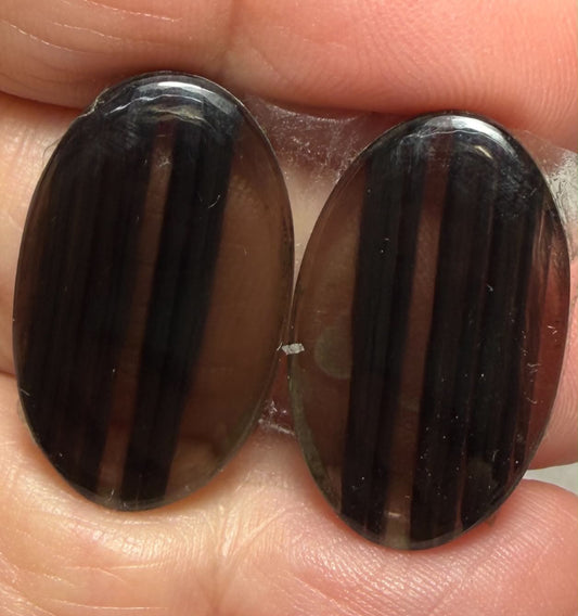 Oval 25x15mm Midnight Obsidian Cabochon Pair 16