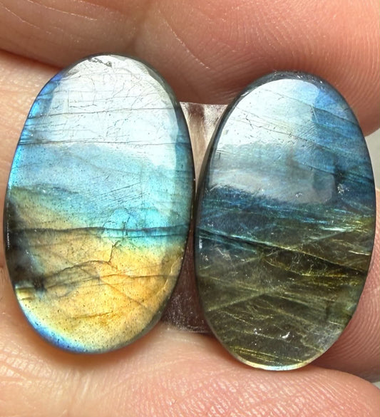 Oval 23x14mm Labradorite Cabochon Pair 04
