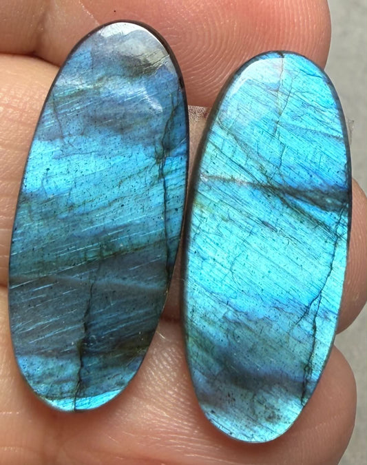 Oval 29x12mm Labradorite Cabochon Pair 05