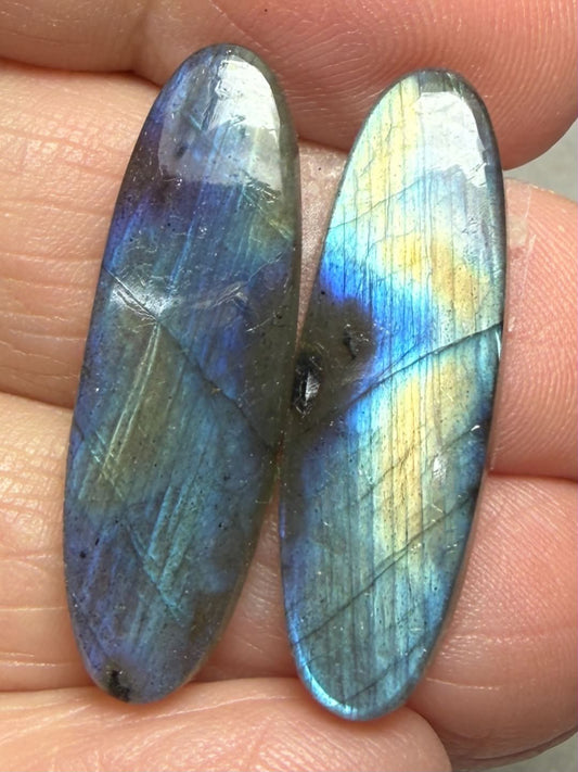 Oval 30x10mm Labradorite Cabochon Pair 06