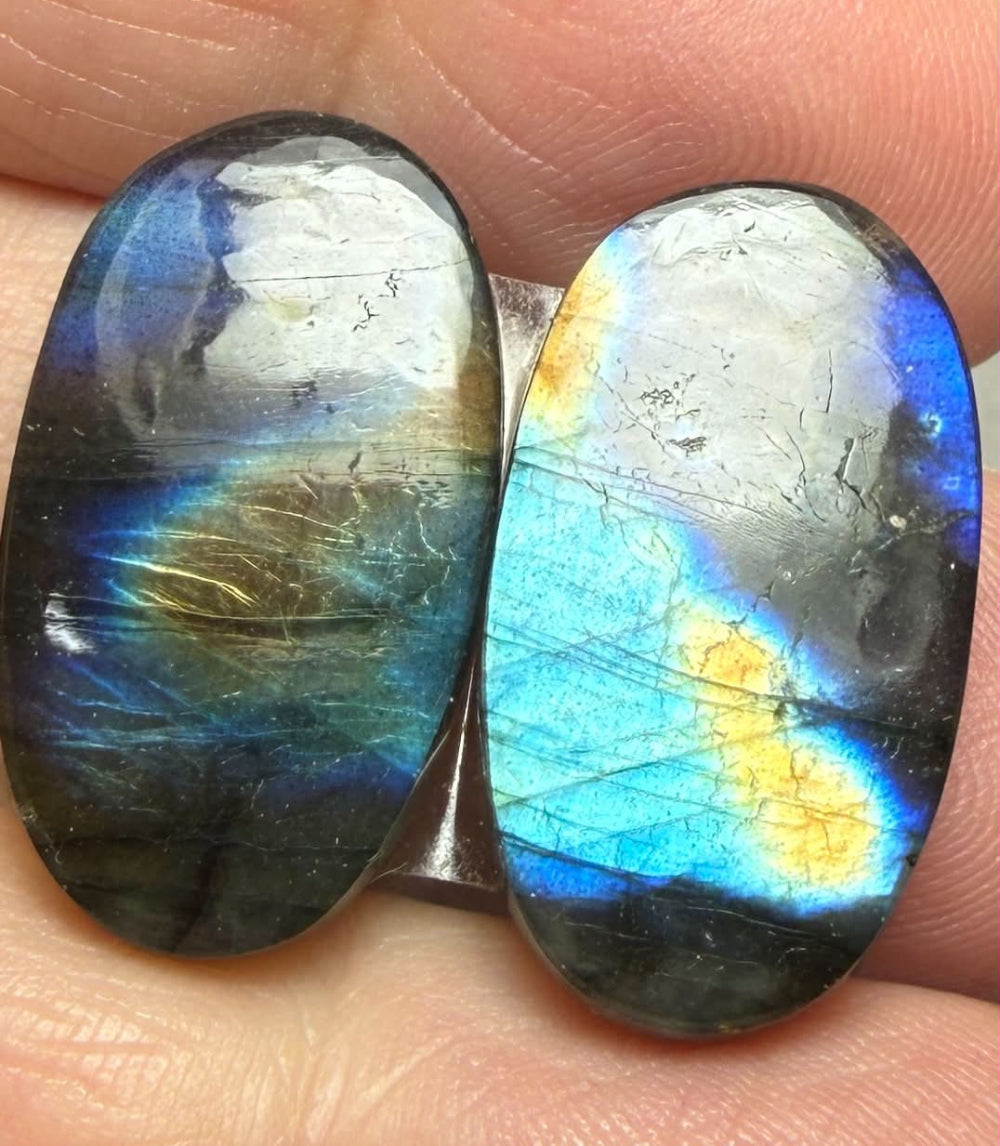 Oval 24x13mm Labradorite Cabochon Pair 07