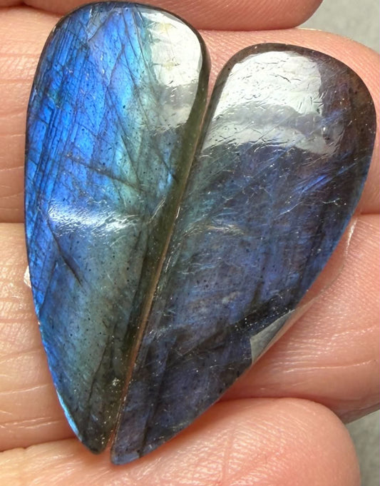 Freeform 30x12mm Labradorite Cabochon Pair 09