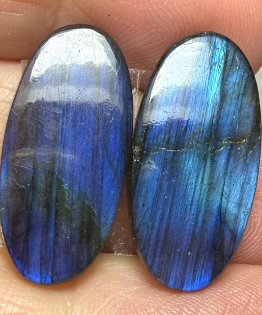 Oval 24x12mm Labradorite Cabochon Pair 12