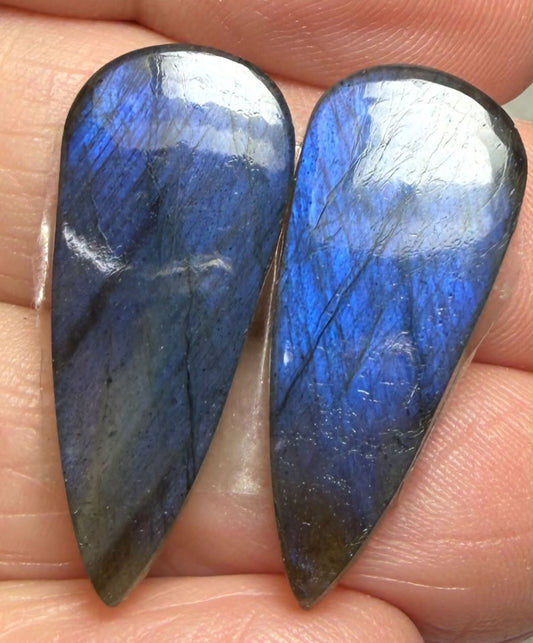Teardrop 27x12mm Labradorite Cabochon Pair 13