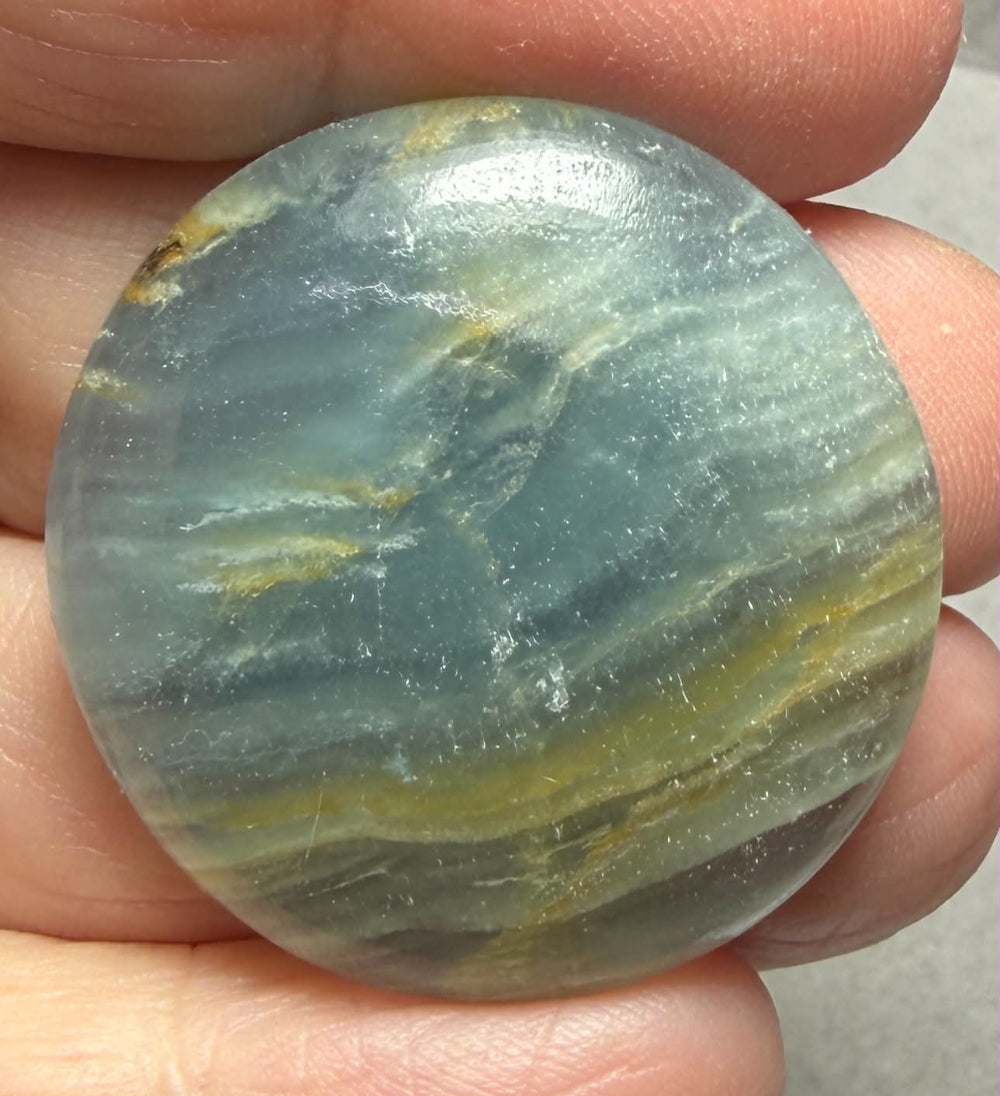 Round 33x33mm Lemurian Aquatine Calcite Cabochon 38